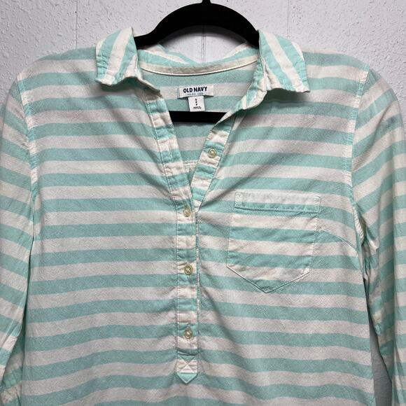 Old Navy 1/2 Button Womens Striped Cotton Shirt Small Capsule Minimalist Coastal - Picture 3 of 13